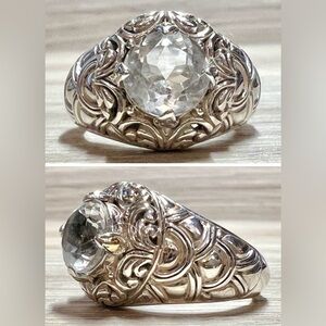 Designer Robert Manse (M ID) Sterling Silver & 18K Gold Prasiolite Ring, Size 7